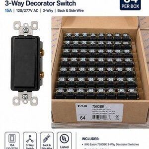 Case Of 64 Eaton 7503BK 3 Way Decorator Switch -BLACK  15A 120V-277V