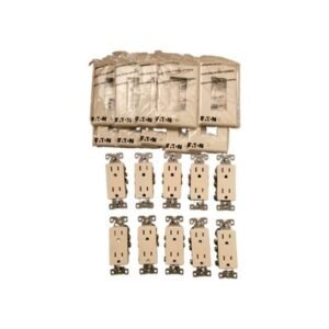 10 Eaton Light Almond Decorator Receptacles Outlet 5-15R 15A 125V 1107LA + Cover