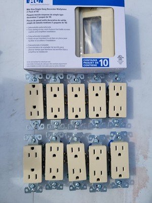 10 Outlets Ivory Decorator Outlet Receptacle 15A, 125V, 5-15R Non TR + 10 Covers