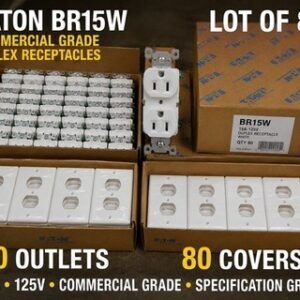 Eaton BR15W Commercial Grade Duplex Receptacle White + Wall Plate Pack Of 80