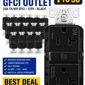 Eaton GFCI Outlet TWR Slim Tamper Weather Resistant 125V TWRGF20BK (Bulk 1-50Ct)