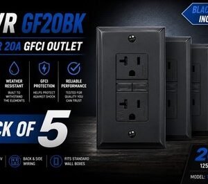 5 Pack Slim GFCI TR & WR Self-Test TWR Outlet + Cover Eaton TWRGF20BK