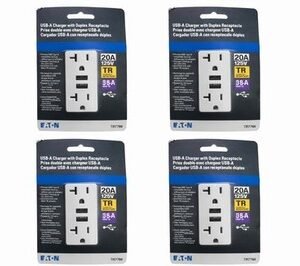 4 Eaton TR7766 Tamper Resistant 20A Outlet Receptacle 3.6A USB-A Charger New