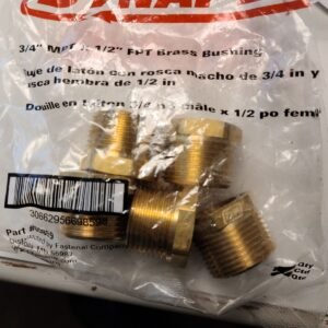 (package of 5) 3/4 Inch MPT x 1/2 Inch FPT Brass Hex Bushing - Dynaflow